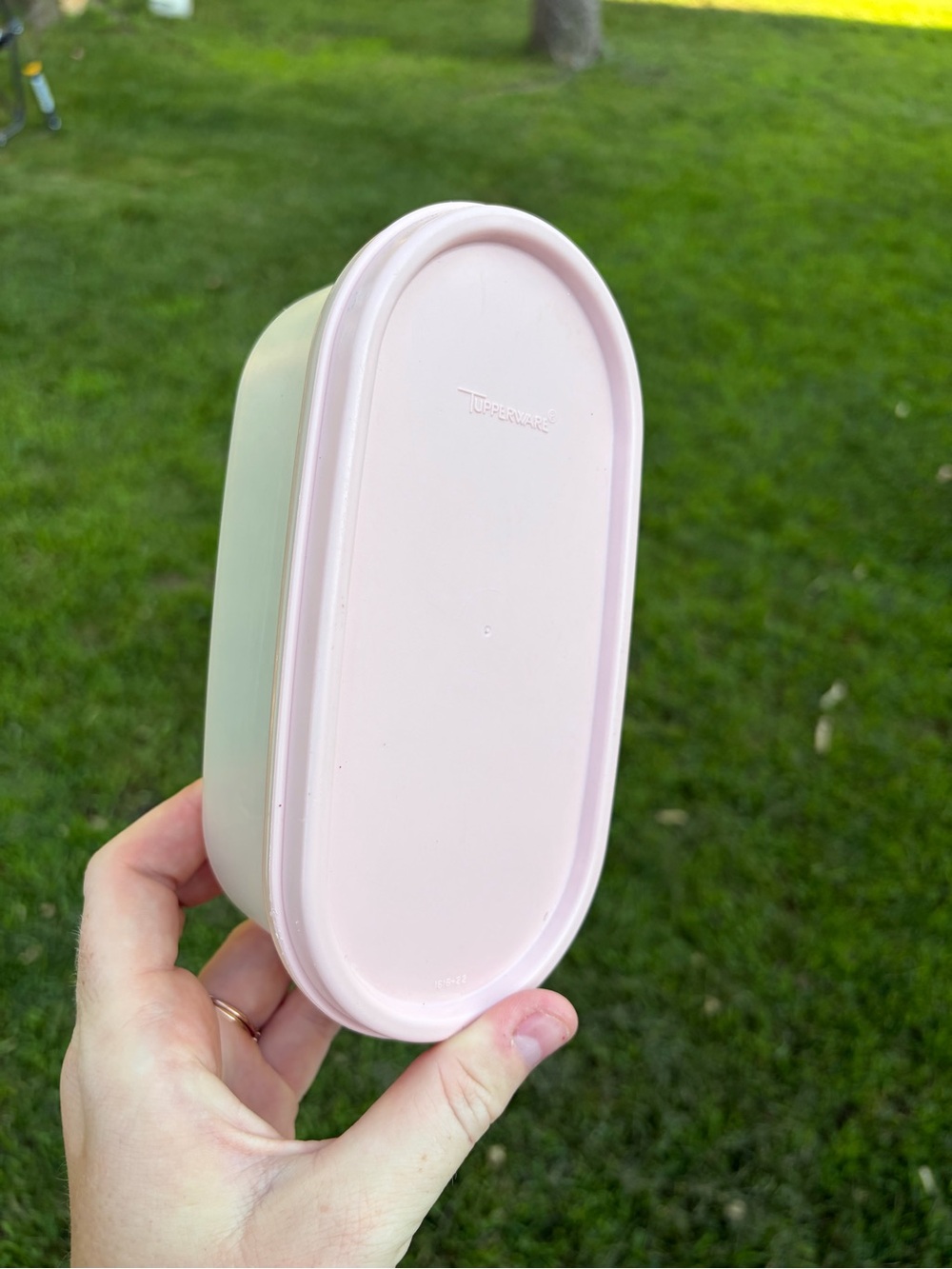 Tupperware Oval Pink & Cream Storage Container Vintage